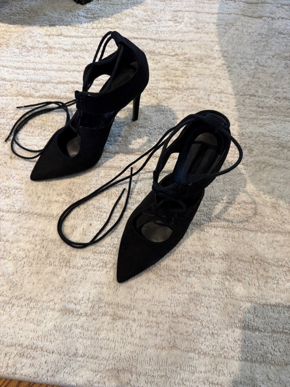 Forever 21 Black Pointed-Toe Lace-Up Stiletto Heels